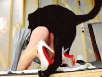 Hot blonde teen trying out animal sex toy
